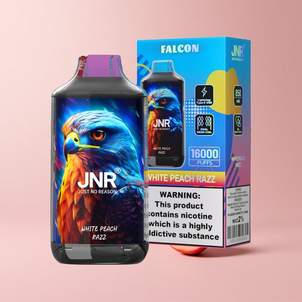 White Peach Razz JNR Falcon 16000 Puffs 850mAh 22ml Dual Mesh Disposable Vape