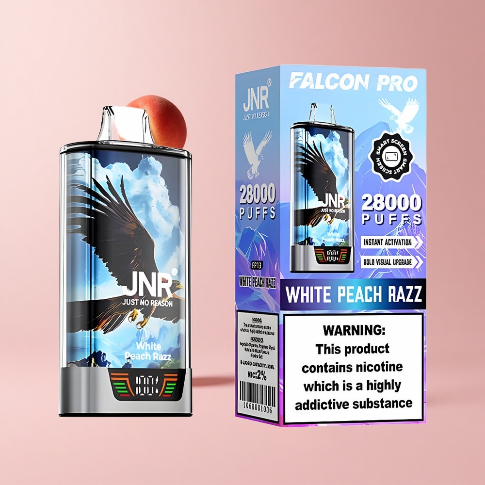 White Peach Razz JNR Falcon Pro 28000 Disposable 30ml 5% Nicotine USB-C Dual Mesh